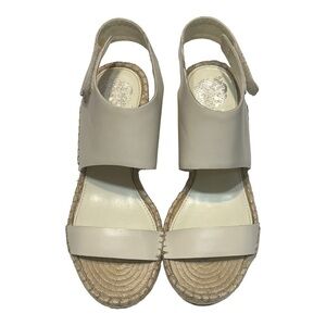 Vince Camuto Laminda Espadrille Ivory Leather Open Toe 3.5”Wedge Heel Sandal 9.5